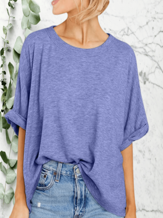 Women's Summer Oversized Solid T-Shirt - Short Sleeve Casual Loose Tee