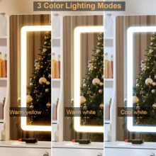 Tocador con taburete y luz LED ajustable, espejo y cajón - Perfect For Organizing Makeup, Skincare, Elegant Vanity|Decorative Vanity, Vanity Furniture, Compact For Small Space, Bedroom Decor Gift, Perfect Gift For Women Girls , Ideal para regalos de Navidad y Halloween. - Blanco - Ver 7