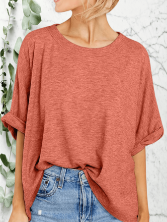 Women's Summer Oversized Solid T-Shirt - Short Sleeve Casual Loose Tee