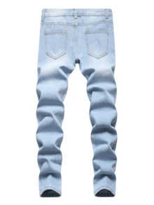 Tween Boys' Distressed Casual Jeans,Fashion Skinny  Classic High-Quality Denim Pants With Pockets For Party And Street Wear,Soft Comfortable Straight Leg Long Pants For Teens,Perfect For Outdoor,To 8-16 Year Old Size,Hip-Hop Skateboard Pants - 藍色 - 查看 2