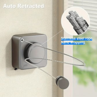 1pc Retractable Clothesline, Indoor/Outdoor Stainless Steel Wire Drying Rope, Wall-Mounted Non-Sagging Clothesline With Screw Holes For Installation