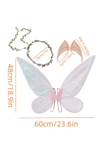 1 套仙女蝴蝶翅膀、皇冠花环、精灵耳朵 3 件服装道具，适用于节日派对、万圣节表演装扮