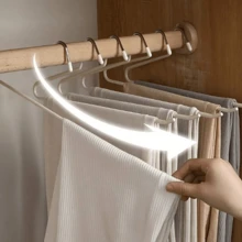5 件金属现代简约米色鹅形涂层防滑裤架，可扩展衣柜衣架，男女皆宜 - 米色 - 查看 6