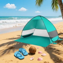 Beach Tent Sun Shelter, Beach Tent Easy Pop Up,Block Up To 98% Of The Sun'S Harmful Uv Rays, Windproof And Ventilated,With Carrying Bag And 6 Ground Pegs For Family Outdoor Adventures, Camping, Picnics, Parks, Lakes, Hiking And Weekend Trips,Ect - 綠色 - 查看 8