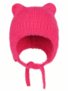 1 件女士可爱猫耳毛茸茸护耳针织帽，温暖时尚，适合日常佩戴 - 繫繩款貓咪耳帽 - 查看 12