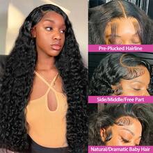 深卷高清200%密度蕾丝前额假发，无需胶水，13x4真人发蕾丝闭合假发 - Jerry Curly 预熨烫、预剪裁、预拉直，原生人发混纺蕾丝前额假发，带婴儿发，无需胶水，无需技巧，适合女性日常佩戴，混纺发假发，无需胶水，不易打结，佩戴即自然，黑色 - 自然色&黑色系 - 查看 6