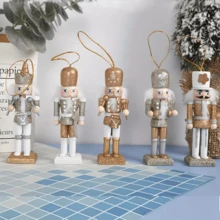 5-Piece Rustic Nutcracker Ornament Set, Glittering Wooden Soldier, Classic Christmas Tree Charms, Festive Holiday Decorations, No Feathers, No Power Required. Home Decor Christmas Decorations Room Decor Winter Christmas Decorations Home Christmas Gifts Christmas Decor - Gold - View 7
