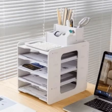 4-Tier File Storage Rack Desk Organizer File Rack Office Sorting File Holder - 白色 - 查看 2