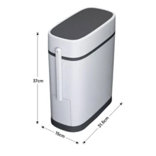 14L Slim Plastic Waste Bin With Built-In Toilet Brush - Default - View 4