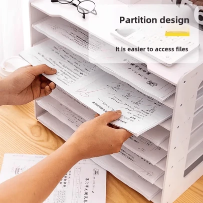Rack de armazenamento de arquivos de 4 camadas Organizador de mesa Rack de arquivo Classificação de escritório Suporte p