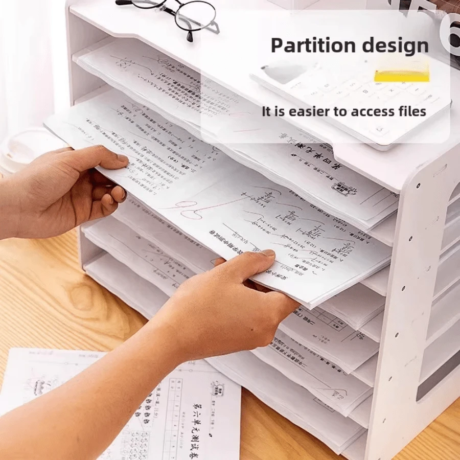 4-Tier File Storage Rack Desk Organizer File Rack Office Sorting File Holder - 白色 - 查看 1