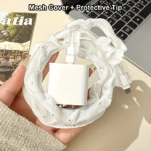 3/1pc Sparkling Diamond Mesh Cable Protector, Universal Cord Sleeve, Anti-Breakage Cable Cover, Compatible With IPhone 12-17/ 20W Fast Charger Adapter Charger Protector Charger Case Phone Accessories