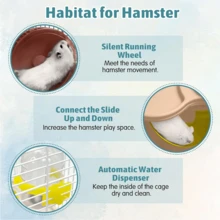 Jaula portátil de cuatro niveles para hámster, hábitat para hámster enano, jaula de viaje para animales pequeños con ruedas de ejercicio, adecuada para hámsteres, ratones, jerbos u otras mascotas. - Marrón - Ver 8