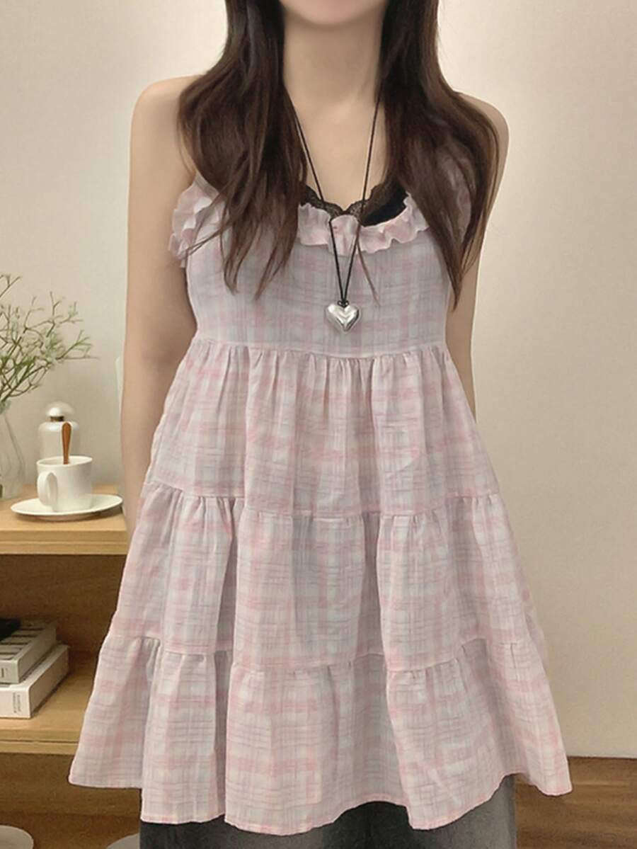 2025 Summer New Plaid Versatile Women Casual Minimalist Camisole - Pink - View 1