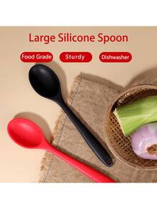 11 英寸硅胶烹饪勺 | 长柄搅拌勺 | 大号不粘厨房勺，用于混合、搅拌、涂油和盛菜 | 耐用、易清洁的烘焙工具 - 彩色 - 查看 1