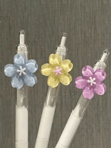 1 支可爱花朵自动 0.5 毫米卡通按压圆珠笔、学校和办公用品、学生礼物（花朵颜色随机）