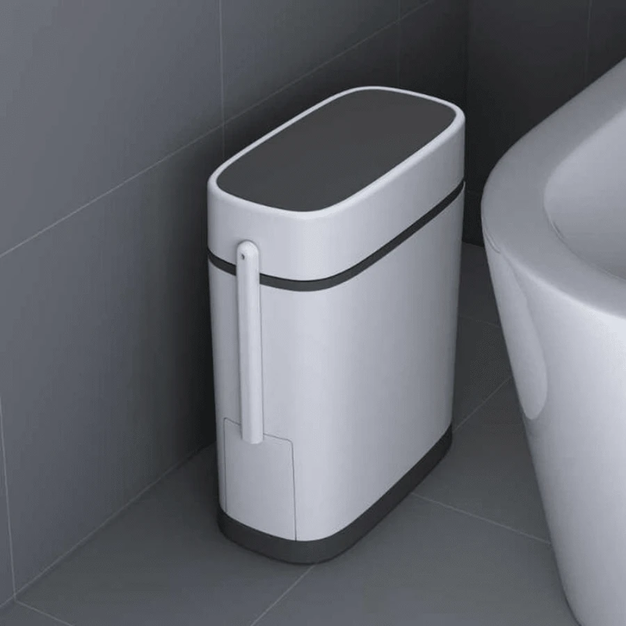 14L Slim Plastic Waste Bin With Built-In Toilet Brush - Default - View 1