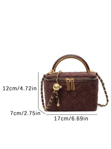 1 件 BEIKAMU 极简设计菱形图案手提包、化妆零钱包、优雅链条单肩斜挎包 - 咖啡 - 查看 2