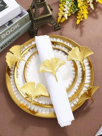 4-50pcs/Set Gold Ginkgo Leaf Napkin Rings, Outdoor Wedding Party Daily Table Decor