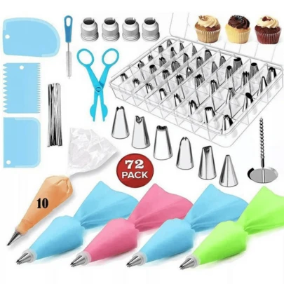 Kit Confeiteiro 72 Peças Bicos Inox Para Confeitar e Decorar Bolo e Cupcake