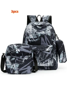 Back To School/Graduation Season Fashion Multifunctional Large Capacity Backpack Set, Suitable For Commuting, Travel, And Various Occasions - Black - View 3