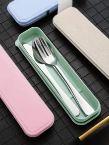 4pcs Portable Stainless Steel Cutlery Set, Including Spoon, Fork, Knife, Suitable For Picnic, Work, Camping, School Travel, With Black Storage Box, Dishwasher - Black - View 6