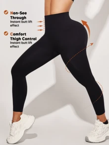 Women's Seamless High Waist Tummy Control Skinny Leggings - Black - View 6