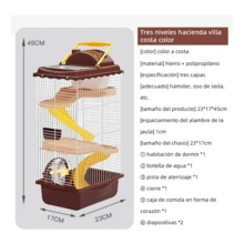 Jaula portátil de cuatro niveles para hámster, hábitat para hámster enano, jaula de viaje para animales pequeños con ruedas de ejercicio, adecuada para hámsteres, ratones, jerbos u otras mascotas. - Marrón - Ver 6