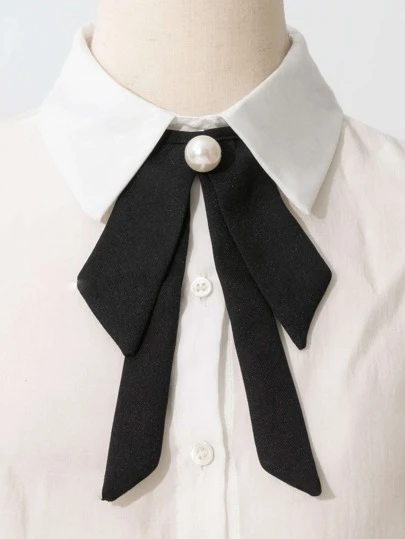 1pc Faux Pearl Classic Bow Tie Detachable Collar, Suitable For Shirt Pairing For Dress For Christmas Decor
