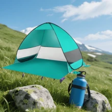 Beach Tent Sun Shelter, Beach Tent Easy Pop Up,Block Up To 98% Of The Sun'S Harmful Uv Rays, Windproof And Ventilated,With Carrying Bag And 6 Ground Pegs For Family Outdoor Adventures, Camping, Picnics, Parks, Lakes, Hiking And Weekend Trips,Ect - 綠色 - 查看 9