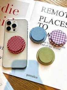 纯色格子图案磁性手机支架适用于 、Android 手机，生日、家人、朋友礼物推拉式手机握把手机配件 - 彩色 - 查看 1