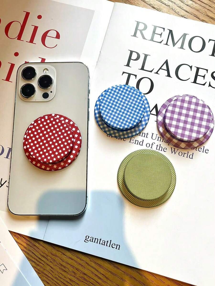 纯色格子图案磁性手机支架适用于 、Android 手机，生日、家人、朋友礼物推拉式手机握把手机配件 - 彩色 - 查看 1