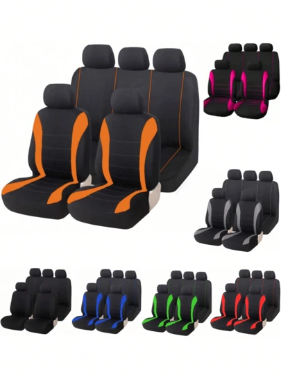 9pcs/4pcs/2pcs Universal Car Seat Covers, Front Seats & Rear Bench Polyester Fiber Seat Protectors Easy To Install, Rear Bench Detachable, Suitable For Sedans, Car Interior Upholstery, Airbag Compatible. 9pcs Set Includes: 2 Front Seat Covers, 1 Backrest Cover, 1 Rear Bench Cover, 5 Headrest Covers. 4pcs Set Includes: 2 Front Seat Covers, 2 Headrest Covers