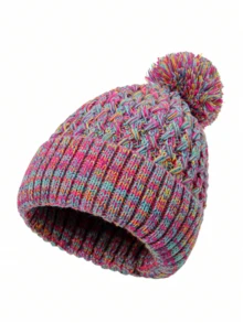 1pc Colorful Stylish Women's Knitted Beanie Hat, Multi-Color Options, Fashionable & Warm, Suitable For Daily Use And Christmas - Colorful Single Ball Knitted Hat - View 15