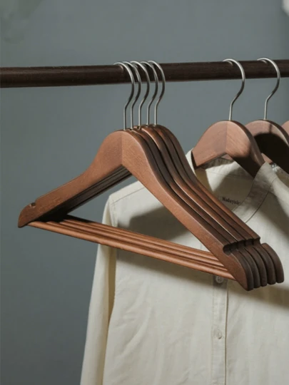 5pcs Sturdy Solid Wood Watermelon Patterned Hanger -360 ° Rotating Chrome Hook, Anti Slip Groove And Space Saving Slim Design - Suitable For Professional Wardrobe Organization Such As Suits, Jackets, Pants, Etc. - Durable Clothing Hook For Home Or Retail Storage, Essential For Fashion Enthusiasts