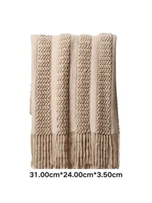 Cirelle 带流苏的舒适针织盖毯 - 柔软、轻盈、温暖 - 非常适合沙发、床和旅行 - 卡其色和奶油色农舍风格 - 卡其色 - 查看 4