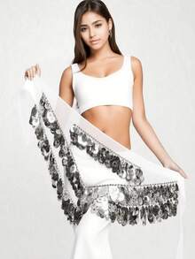 1条女士肚皮舞臀巾，新款流苏亮片腰巾/腰带，初学者三角巾，东方舞腰部配饰 - 彩色 - 查看 7