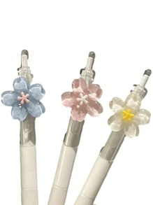 1 支可爱花朵自动 0.5 毫米卡通按压圆珠笔、学校和办公用品、学生礼物（花朵颜色随机）