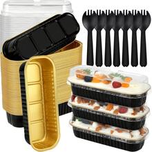 60 moldes para tarta de hornear desechables con tapa+cuchara. Nuestros mini moldes para tartas están hechos de papel de aluminio de calidad alimentaria, que puede mantener su forma tanto a temperaturas frías como calientes  para su uso en vaporeras, hornos, frigoríficos y freidoras de aire.Nuestros mini moldes para hornear pan se pueden utilizar para fiestas de cumpleaños, picnics al aire libre, barbacoas, bodas, etc. También es ideal para regalar a amigos o hacer pasteles para vender en panaderías. Se puede utilizar para tartas, creme brulee, gelatinas, leche al horno y otros postres. - Negro y dorado black gold - Ver 10
