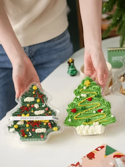 5件/10件/20件圣诞树透明蛋糕包装盒适用于马卡龙、慕斯、提拉米苏、奶油、草莓、饼干、圣诞礼品盒圣诞节圣诞装饰品圣诞睡衣圣诞礼物圣诞装饰