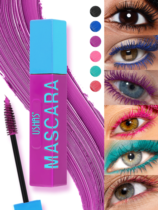 Mascara arc-en-ciel coloré, longueur naturelle, waterproof longue tenue, volumisant et frisant, 6 couleurs disponibles, convient pour le maquillage d'Halloween, les fêtes, les festivals de musique et le maquillage de cosplay