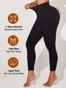 Women's Seamless High Waist Tummy Control Skinny Leggings - Black - View 5