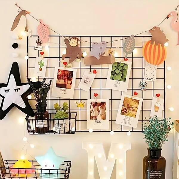 1 pieza Estantería de pared de metal con rejilla, exhibidor de fotos de malla de alambre decorativa para habitaciones, dormitorios y oficinas, organizador colgante versátil, perfecto para decoraciones de invierno, Navidad, Acción de Gracias y Año Nuevo