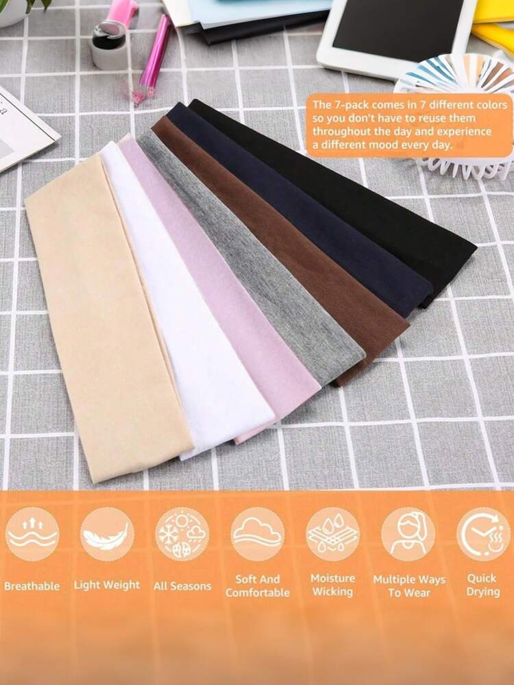 7条/套 夏季运动瑜伽头带，男女通用，简约可调节吸汗弹力头带，纯色 - 彩色 - 查看 5