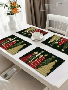 1/4/6/8/12pcs Christmas Tree Design Place Mats 12.6x16.5 Inch, Machine Washable, Rectangular Table Mats For Home, Kitchen, Holiday Festive Dinner Decor, Suitable For Party, Restaurant & Hotel Use - Multicolor - View 3