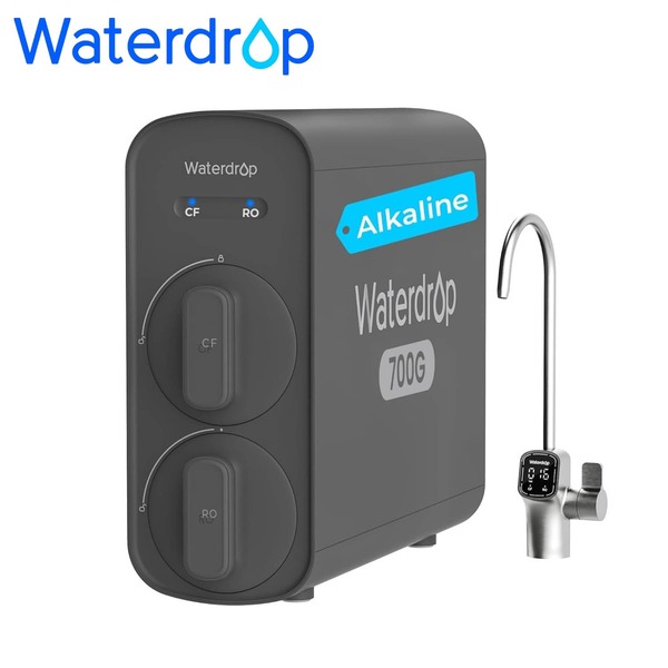 Waterdrop G5P700A Alkaline Mineral PH+ Reverse Osmosis Water Filter, NSF/ANSI 372 Certified, 700G Reverse Osmosis System, 8-Stage RO Water Filtration System, 2:1 Pure To Drain, Smart LED Faucet