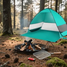 Beach Tent Sun Shelter, Beach Tent Easy Pop Up,Block Up To 98% Of The Sun'S Harmful Uv Rays, Windproof And Ventilated,With Carrying Bag And 6 Ground Pegs For Family Outdoor Adventures, Camping, Picnics, Parks, Lakes, Hiking And Weekend Trips,Ect - 綠色 - 查看 10