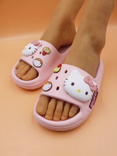  Sanrio Kuromi & Hello Kitty & Cinnamoroll Girls Slippers, Cartoon Shoes, Non-Slip, Cute Cartoon Indoor Bathroom Bathing, Beach Shoes, Children | Sanrio Shoes
