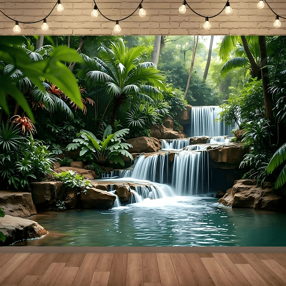 1 pièce Toile de fond thème cascade de forêt, convient pour la décoration de fête, la décoration de jardin, la décoration murale, la décoration de la maison, le fond photographique, l'anniversaire, la décoration intérieure et extérieure, l'anniversaire