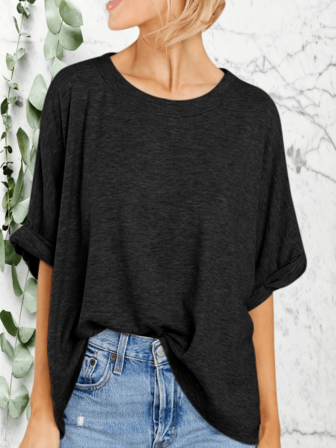 Women's Summer Oversized Solid T-Shirt - Short Sleeve Casual Loose Tee